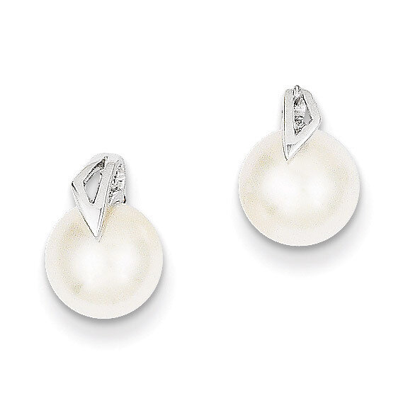(7-8mm) Button Cultured Pearl Post Earrings 14k White Gold XE1787P