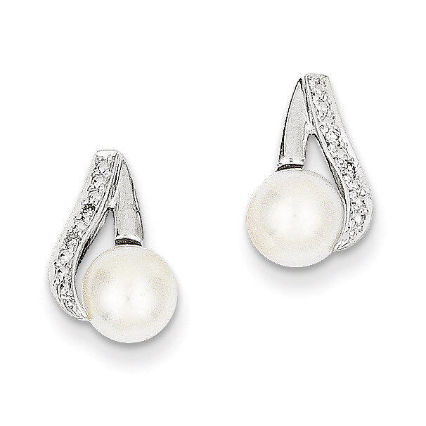 (6-7mm) Button Cultured Pearl & Diamond Earrings 14k White Gold XE1789P/A