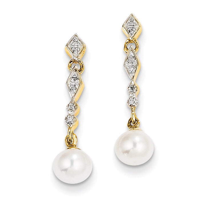 5-6mm Cultured Pearl & Diamond Earrings 14K Gold & Rhodium XE1802P/A