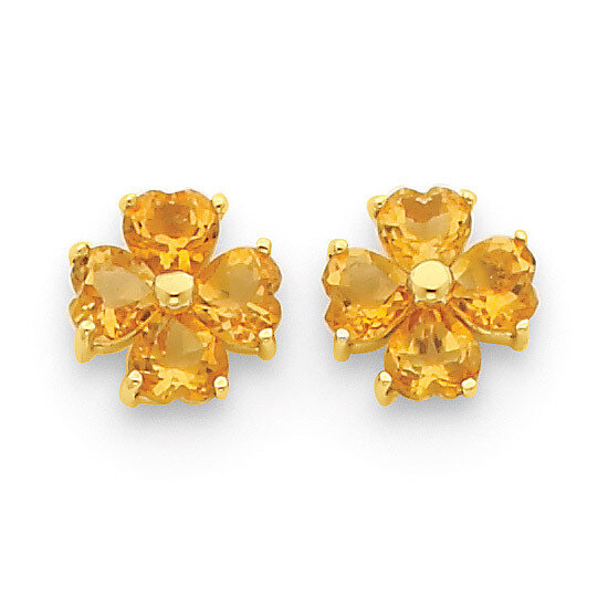 Heart-shaped Citrine Flower Post Earrings 14k Gold XE1938CI, MPN: XE1938CI, 883957414331