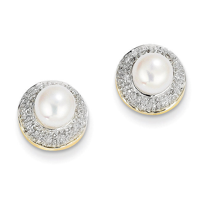 5-6mm Cultured Pearl & Diamond Post Earrings 14K Gold & Rhodium XE1971P/A