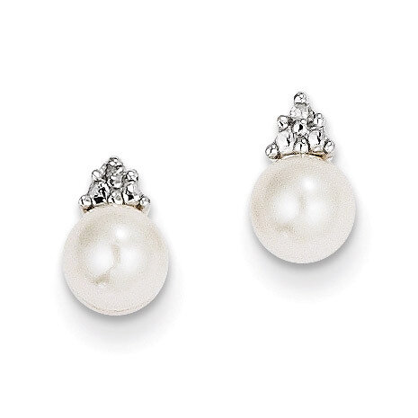 Diamond and 5-6mm Round Cultured Pearl Post Earrings 14k Gold XE2492AA, MPN: XE2492AA, 883957858425