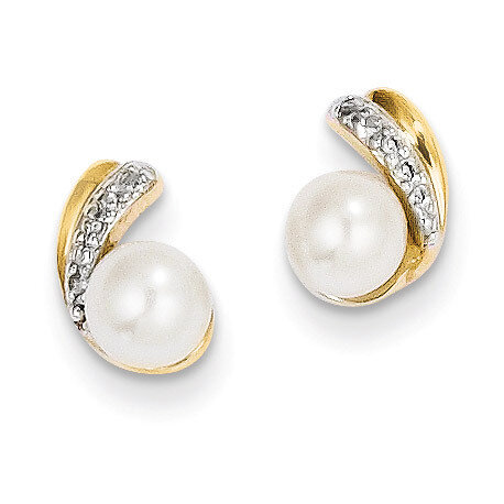 Diamond and 5-6mm Round Cultured Pearl Post Earrings 14k Gold XE2493AA