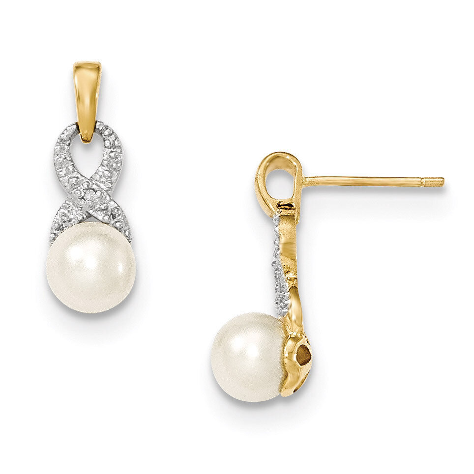 Diamond and 6-7mm Round Cultured Pearl Post Dangle Earrings 14k Gold XE2495AA, MPN: XE2495AA, 88395…