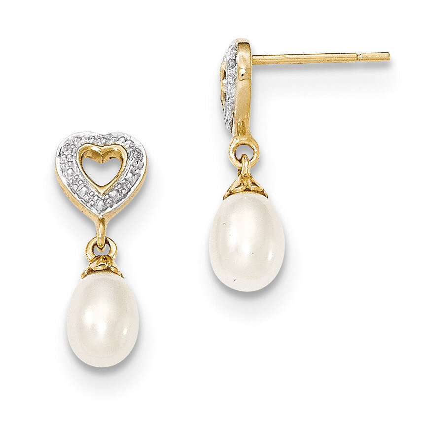 Diamond and 7x5mm Egg Cultured Pearl Heart Dangle Earrings 14k Gold XE2498AA, MPN: XE2498AA, 883957…