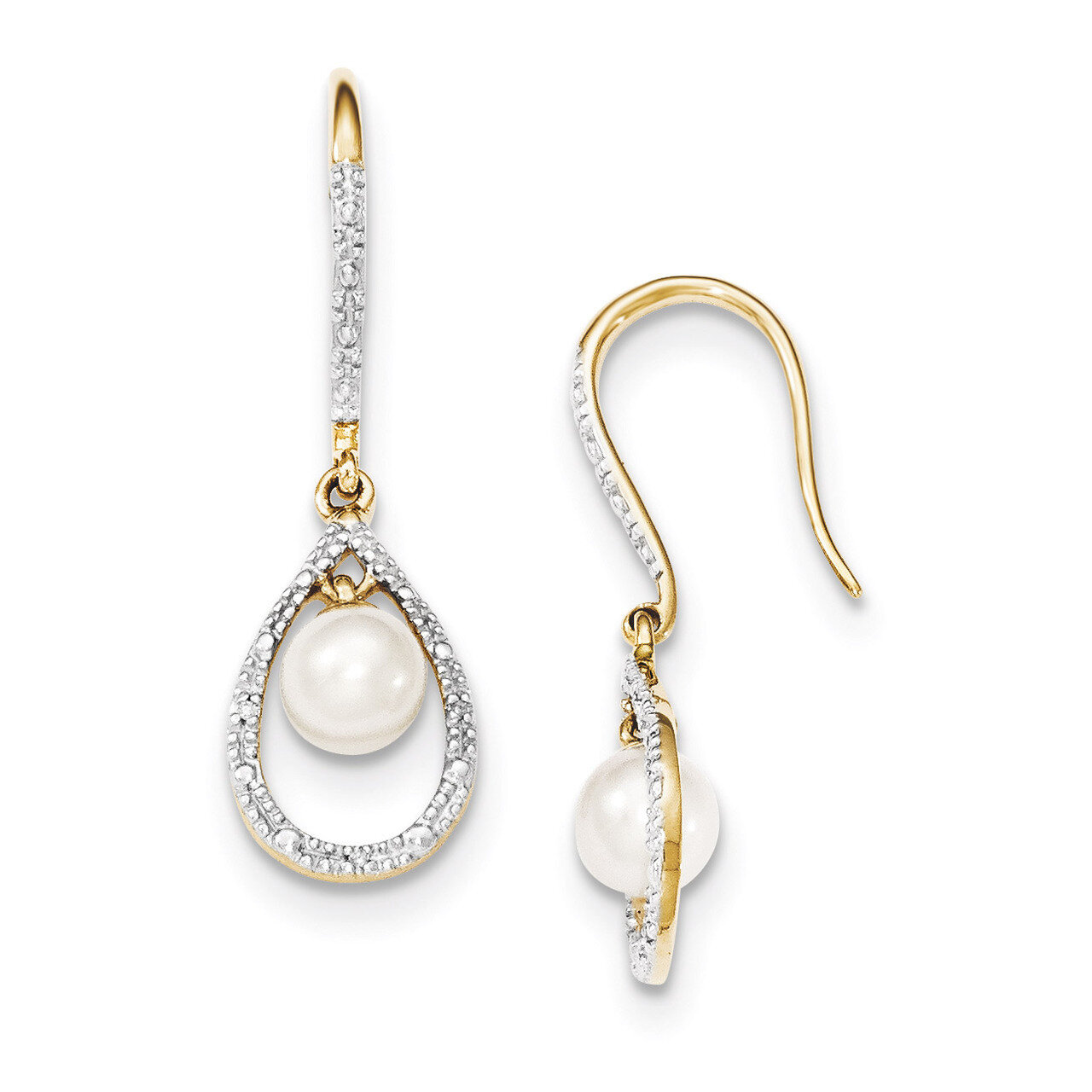Diamond and Cultured Pearl Dangle Earrings 14k Gold XE2507AA