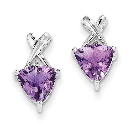 Amethyst and White Topaz Trillion Post Earrings 14k White Gold XE2573AM, MPN: XE2573AM, 883957376356
