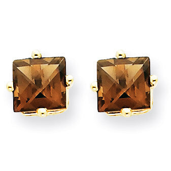 5mm Square Smokey Quartz Earrings 14k Gold XE61SQ, MPN: XE61SQ, 883957094076