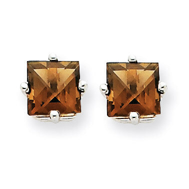 5mm Square Smokey Quartz Earrings 14k White Gold XE61WSQ, MPN: XE61WSQ, 883957094205