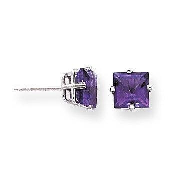6mm Princess Cut Amethyst Earrings 14k White Gold XE62WAM, MPN: XE62WAM, 883957094373
