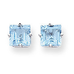 6mm Princess Cut Blue Topaz Earrings 14k White Gold XE62WBT, MPN: XE62WBT, 883957225081