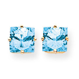 7mm Princess Cut Blue Topaz Earrings 14k Gold XE63BT