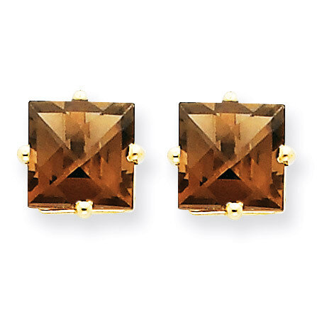 7mm Square Smokey Quartz Earrings 14k Gold XE63SQ, MPN: XE63SQ, 883957094571