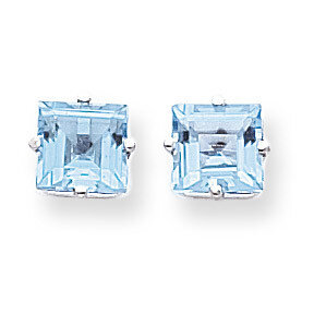 7mm Princess Cut Blue Topaz Earrings 14k White Gold XE63WBT, MPN: XE63WBT, 883957225104