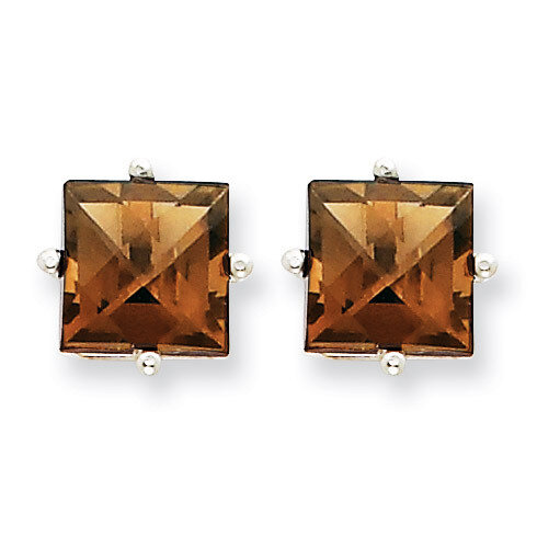 7mm Square Smokey Quartz Earrings 14k White Gold XE63WCQ, MPN: XE63WCQ, 883957094632