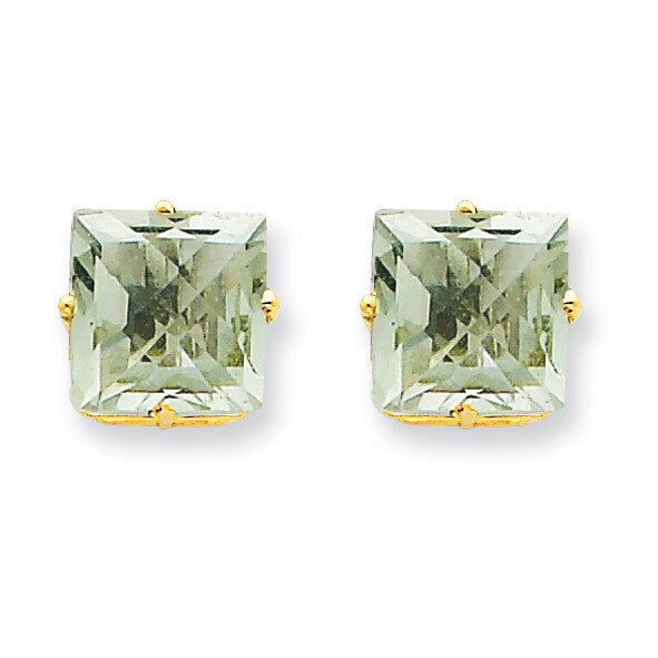 8mm Square Green Quartz Earrings 14k Gold XE64AG, MPN: XE64AG, 883957094694