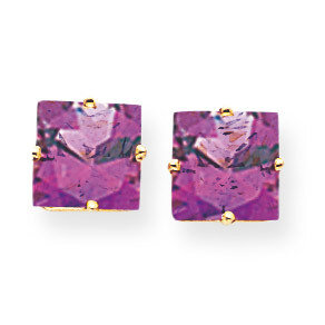 8mm Princess Cut Amethyst Earrings 14k Gold XE64AM, MPN: XE64AM, 883957094700