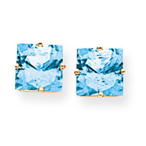 8mm Princess Cut Blue Topaz Earrings 14k Gold XE64BT, MPN: XE64BT, 883957094717