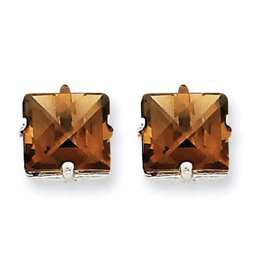 Princess 4-Prong 8.0mm Smokey Quartz Earrings 14k White Gold XE64WCQ, MPN: XE64WCQ, 883957094816