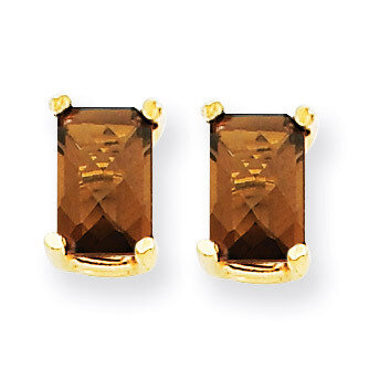 6x4 Emerald Smokey Quartz Earrings 14k Gold XE65SQ