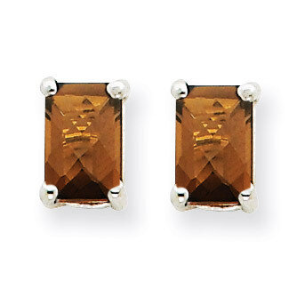 6x4mm Emerald Smokey Quartz Earrings 14k White Gold XE65WSQ, MPN: XE65WSQ, 883957095158