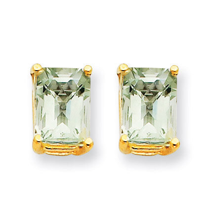7x5 Emerald-Cut Green Quartz Earrings 14k Gold XE66CG