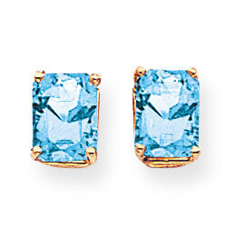 8x6mm Emerald Cut Blue Topaz Earrings 14k Gold XE67BT