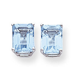 8x6mm Emerald Cut Blue Topaz Earrings 14k White Gold XE67WBT, MPN: XE67WBT, 883957225432