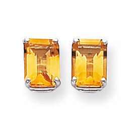 8x6mm Emerald Cut Citrine Earrings 14k White Gold XE67WCI, MPN: XE67WCI, 883957096179