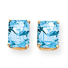 9x7mm Emerald Cut Blue Topaz Earrings 14k Gold XE68BT, MPN: XE68BT, 883957096278