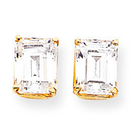 9x7mm Emerald Cut CZ Diamond Earrings 14k Gold XE68CZ Diamond