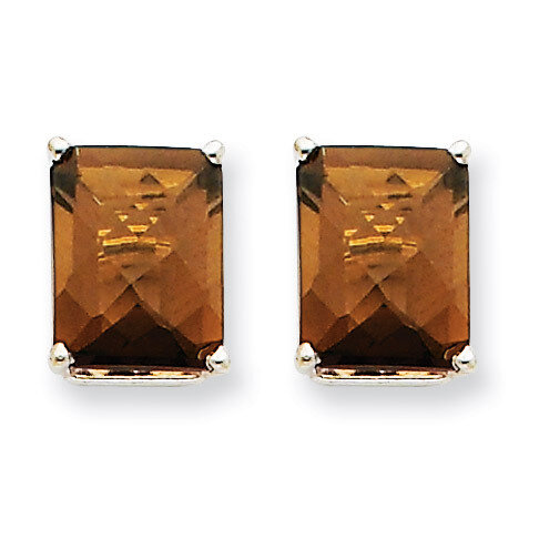 9x7mm Emerald Smokey Quartz Earrings 14k White Gold XE68WCQ, MPN: XE68WCQ, 883957096445
