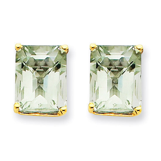 10x8 Emerald-Cut Green Quartz Earrings 14k Gold XE69AG