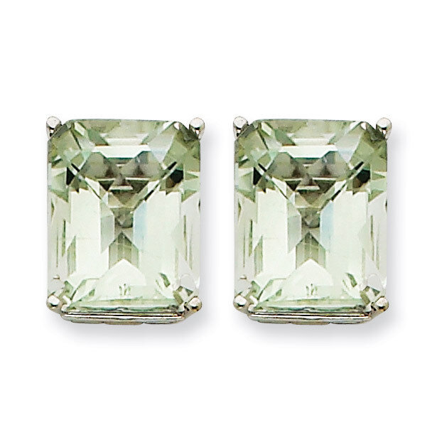 12x10mm Emerald-Cut Green Quartz Earrings 14k White Gold XE70WCG