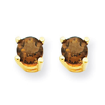 4mm Round Smokey Quartz Earrings 14k Gold XE71SQ