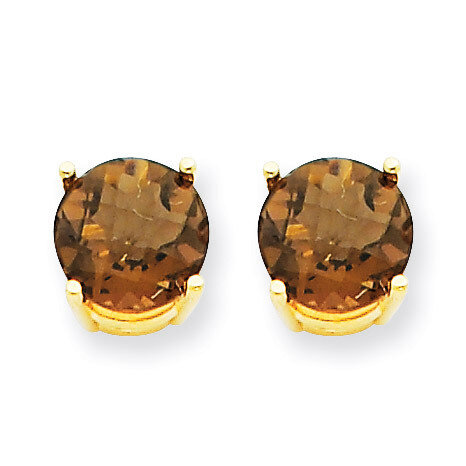 7mm Round Smokey Quartz Earrings 14k Gold XE74SQ