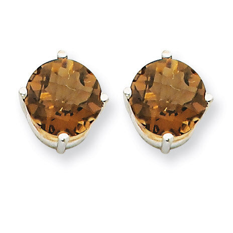 7mm Round Smokey Quartz Earrings 14k White Gold XE74WCQ, MPN: XE74WCQ, 883957098197