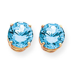 Blue Topaz Diamond Round Stud Earrings 14k Gold XE76BT