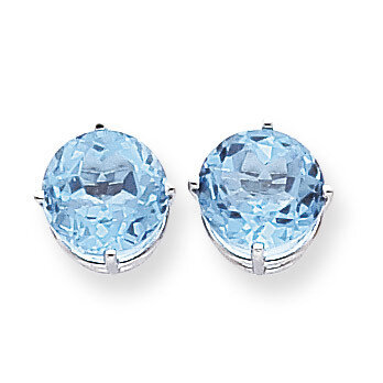 Blue Topaz Diamond Round Stud Earrings 14k Gold XE77WBT
