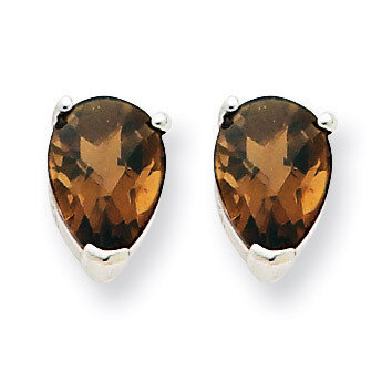 7x5 Pear Smokey Quartz Earrings 14k White Gold XE80WCQ, MPN: XE80WCQ, 883957103327
