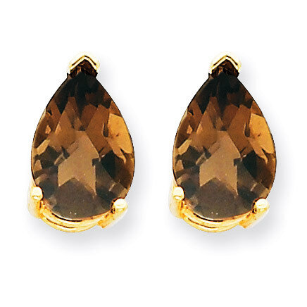 10x7 Pear Smokey Quartz Earrings 14k Gold XE83SQ