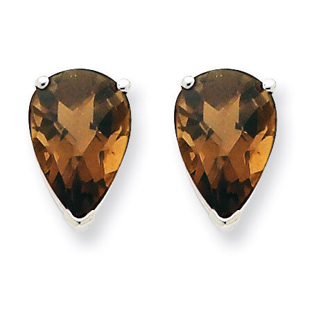 10x7 Pear Smokey Quartz Earrings 14k White Gold XE83WCQ