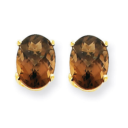 8x6 Oval Smokey Quartz Earrings 14k Gold XE88SQ