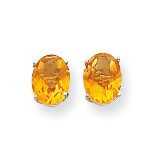 8x6mm Oval Citrine Checker Earrings 14k White Gold XE88WCC