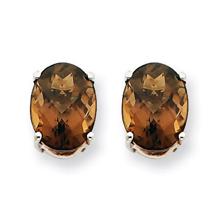 8x6 Oval Smokey Quartz Earrings 14k White Gold XE88WCQ
