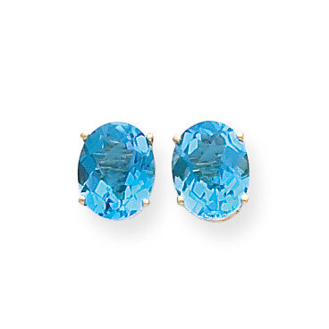 9x7mm Oval Blue Topaz Checker Earrings 14k Gold XE89BC, MPN: XE89BC, 883957108513