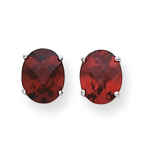 9x7mm Oval Garnet Checker Earrings 14k White Gold XE89WGC, MPN: XE89WGC, 883957108742