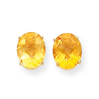 10x8mm Oval Citrine Checker Earrings 14k Gold XE90CC, MPN: XE90CC, 883957108865