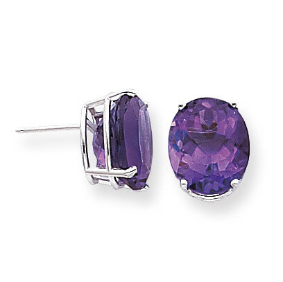 Amethyst Diamond Oval Stud Earrings 14k Gold XE91WAM