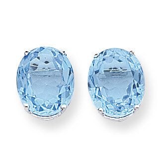 Blue Topaz Diamond Oval Stud Earrings 14k Gold XE91WBT, MPN: XE91WBT, 883957109275